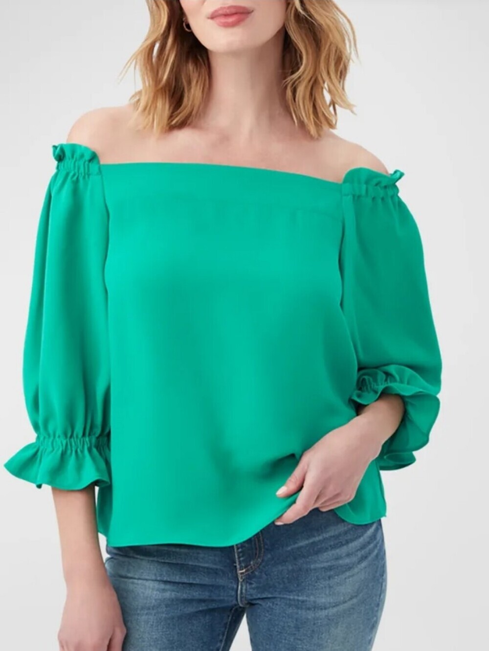 Trina Turk Equinox Loose Fit Crepe Off The Shoulder Lime Green Size Small